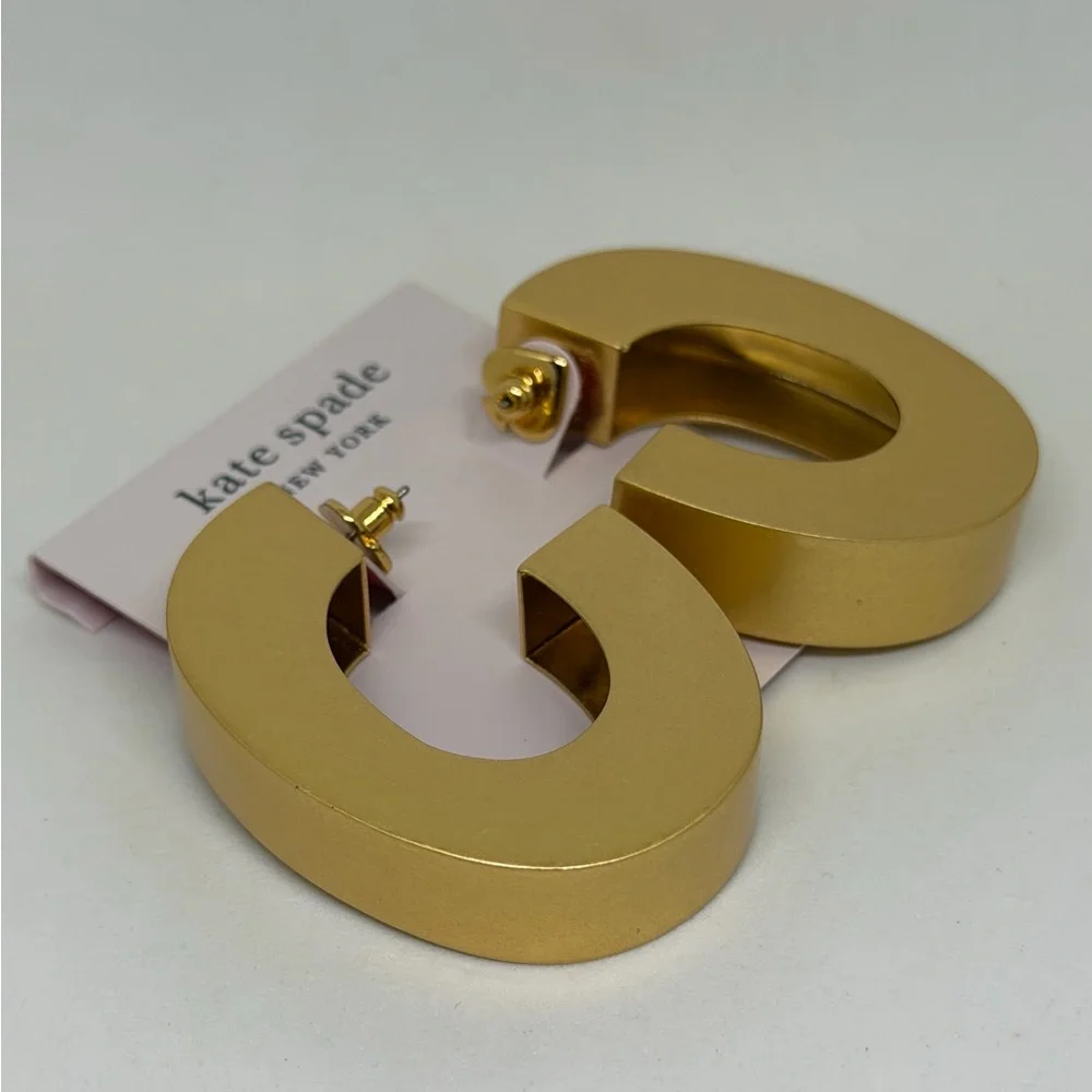 NEW‎ Kate Spade Urban Jungle C-Shaped Hoop Earrings Worn Gold Chunky Dust Bag